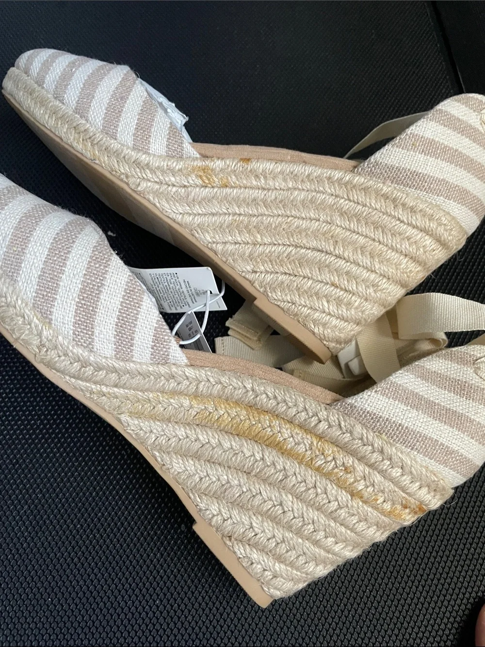 Old Navy Beige Striped Wedge Ankle Tie Espadrilles